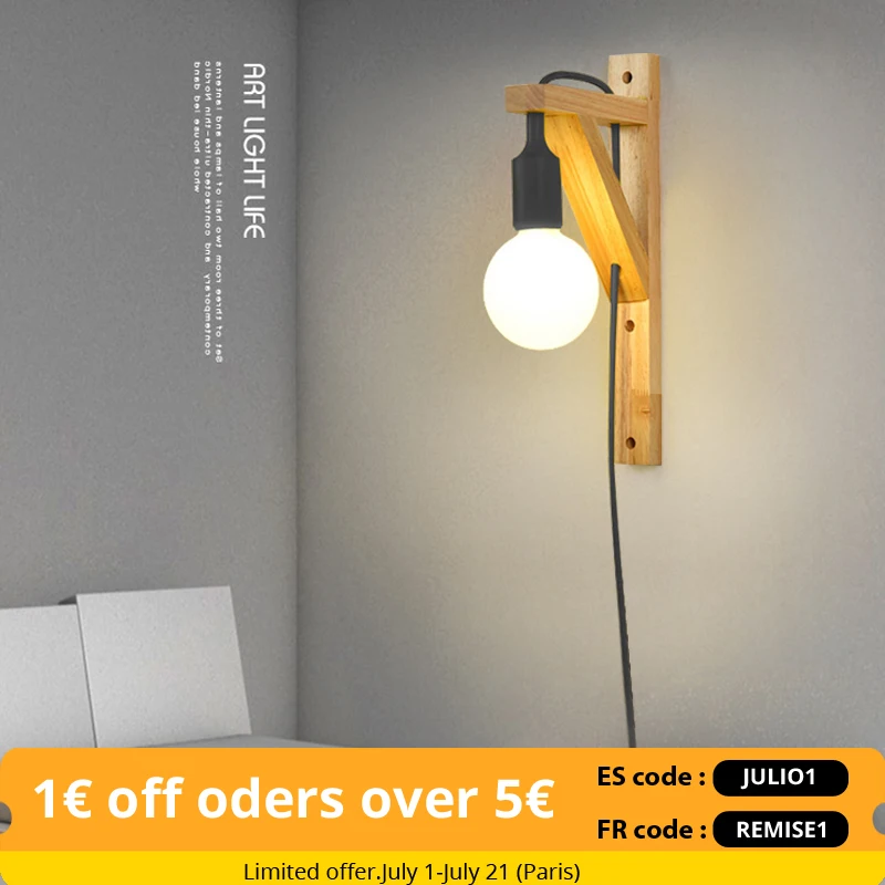 Настенные светильники с кабелем простой деревянный творческий висит твердая