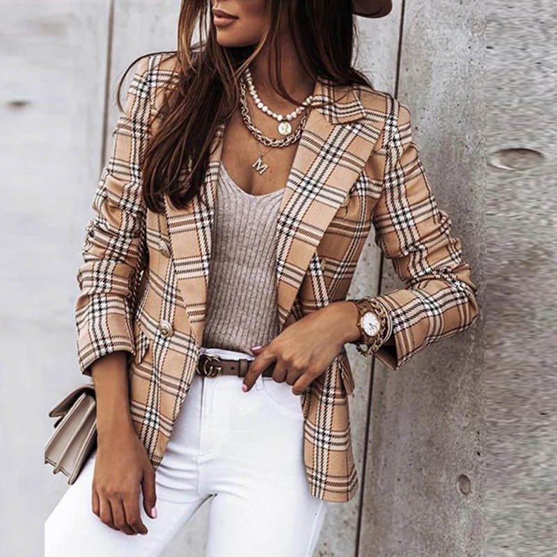 Осень-зима 2021 Женский костюм с отложным воротником на пуговицах элегантный