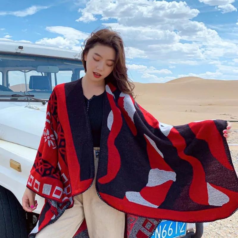 

Winter Cloak Women Knitted Solid Capes Shawl Cashmere Fur Coat Ponchos Mujer Invierno Elegantes Cape Poncho Women