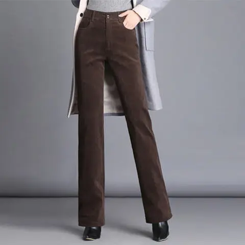 

Women 2020 Autumn Winter Corduroy Straight Pants Female Solid High Wait Casual Slim Long Pants New Fashion Retro Trousers G916