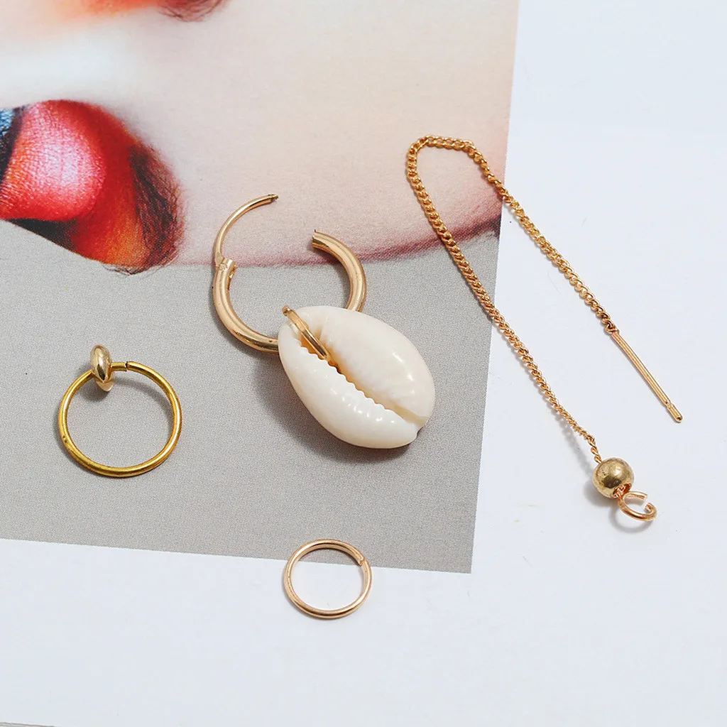 Женские корейские серьги кольца сережки в виде ракушек Летний стиль простой