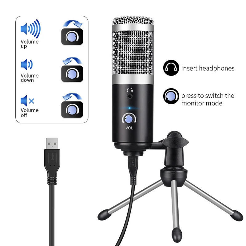 

Condenser Microphone Computer USB Port Studio Microphone For PC Professional Card Sound Vocals Voice Karaoke YouTube Recording