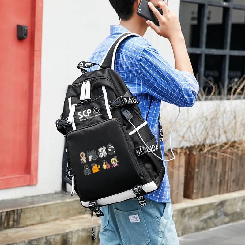 Фото SCP Foundation Backpack Black Bookbag Cartoon School Bags for Teenage Kids Travel Bagpack USB Laptop Shoulder Багаж и сумки SCP Foundation Backpack Black Bookbag Cartoon School Bags for Teenage Kids Travel Bagpack USB Laptop Shoulder Багаж и сумки