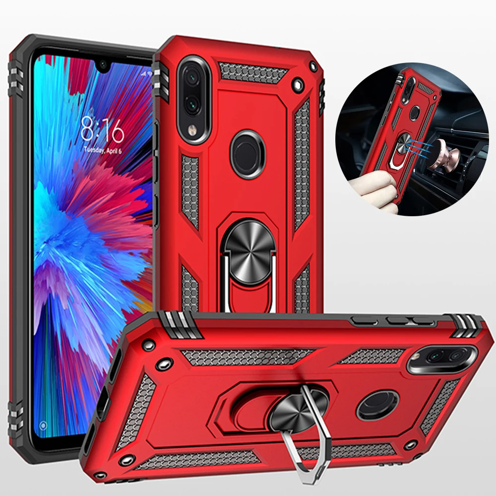

For Redmi Note 7 Pro Phone Cover Case Luxury Armor Shockproof Xiaomi Redmi Mi 7 Case Luxury Car Stand Holder Ring Magnetic Coque