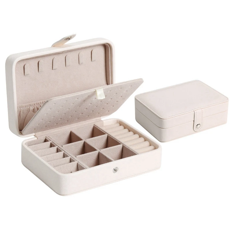 

Leather Portable Jewelry Box Double Simple Earrings Ring Jewelry Casket Can Hold 68 Earrings