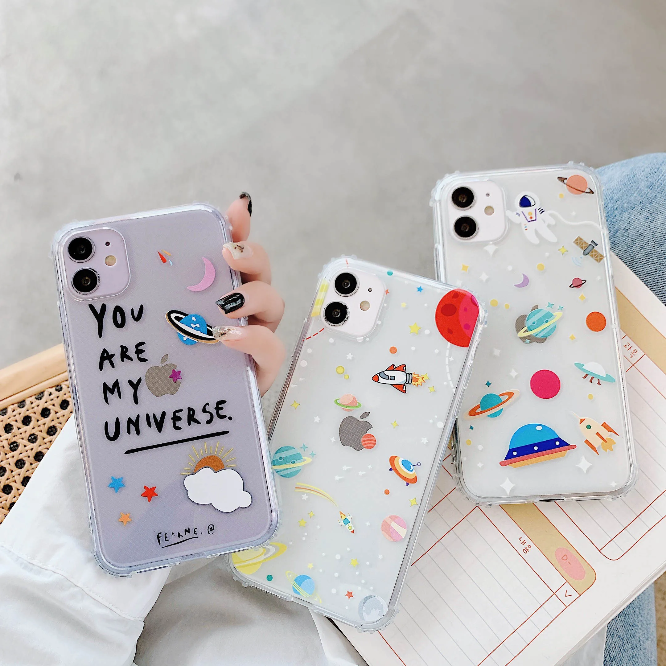 

Cute astronaut laser card phone case for iphone 11 Pro Max 7 8 plus XR XS MAX cases Anti-fall silicone for iphone case cover