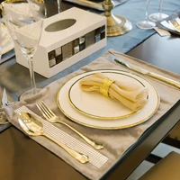 full tableware of plates bone china luxury gold knife fork spoon dinnerware set zero waste kitchen room decoration gift