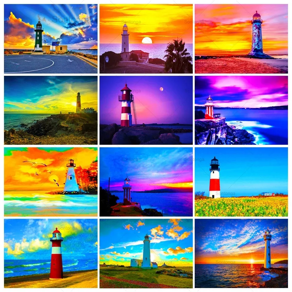 

5D Diy Diamond Painting Landscape Lighthouse Seaside Square Diamond / Round Diamond Embroidery Mosaic Art Home Decoration Gift