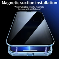 2022 new privacy metal magnetic tempered glass phone case for iphone 12 11 pro xr xs max x magnet antispy protective cover