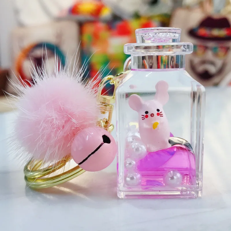 

Cartoon Peal Mouse Acrylic Keyring Liquid Quicksand Flower Keychain Car Backpack Pendant Key Chain Gift for Women Couple Jewelry