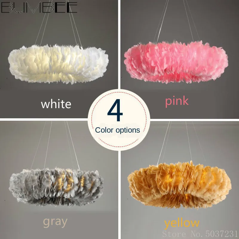 Скандинавская подвесная лампа с перьями романтическая теплая люстра для спальни