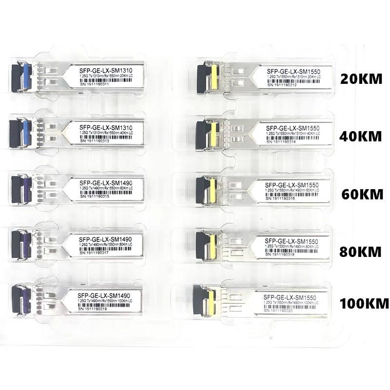 Волоконно-оптический модуль LC SFP 1 25G 20/40/60/80/100KM 1310/1490 нм одноволоконное строение