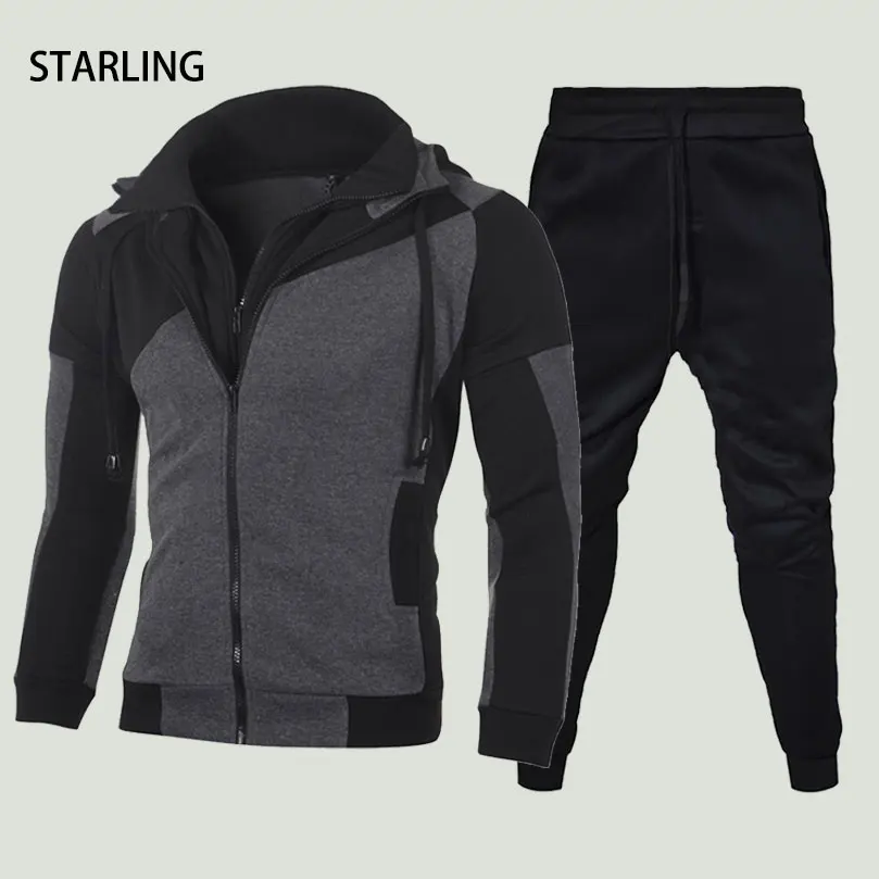 

Мужской спортивный костюм из двух предметов, куртка на молнии и штаны, Теплая Флисовая одежда, весна 2022