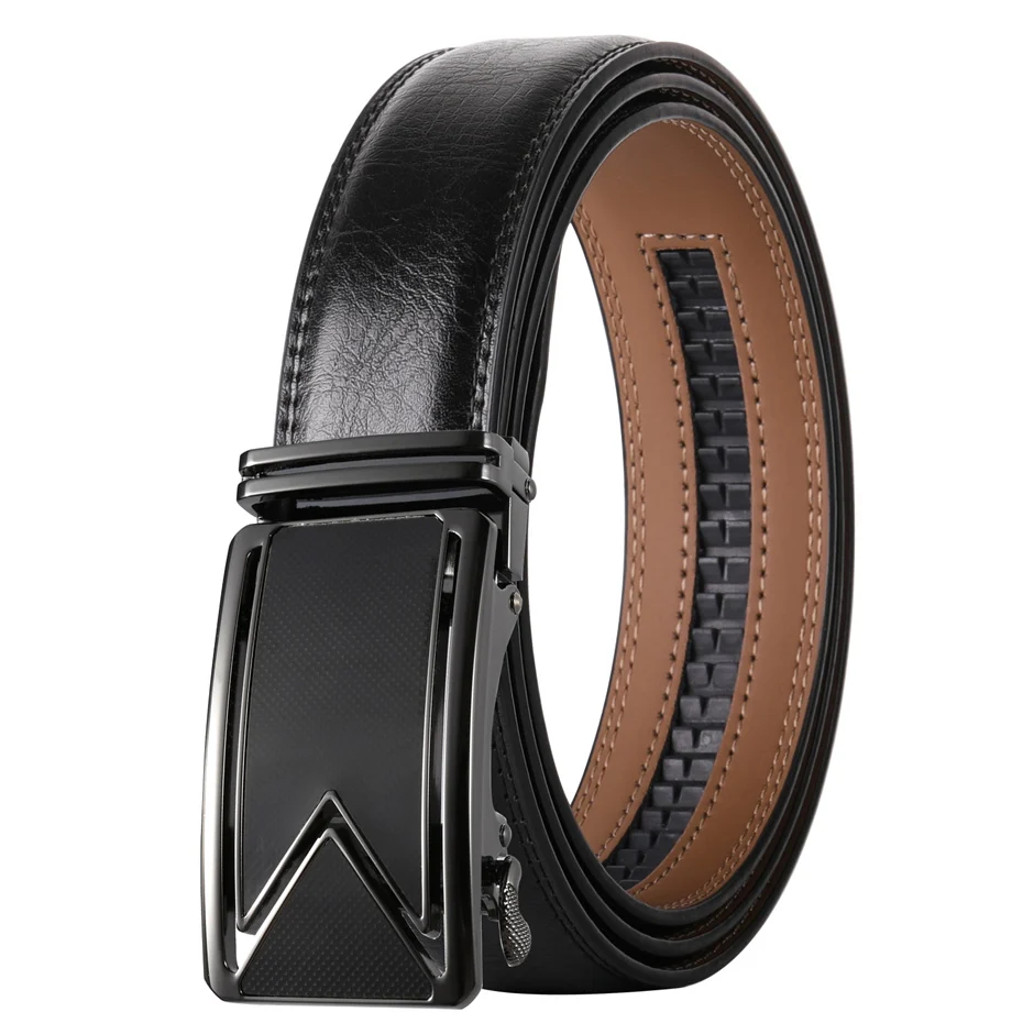 

Plyesxale Men Belt 2021 Cowhide Genuine Leather Belts For Men Luxury Automatic Buckle Belts Brown Black Cinturones Hombre B55