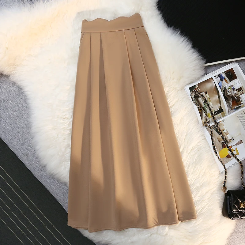 

Женская длинная юбка с завышенной талией, Повседневная универсальная приталенная юбка, Осень-зима 2021