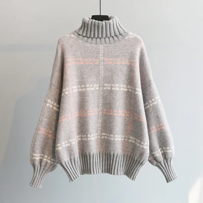 Gaganight Harajuku Plaid Women Sweater Long Sleeves Turtleneck Vintage Pullover Female Soft Winter Thick Warm Sweaters Korean | Женская