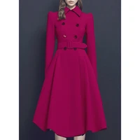 rose red doll neck westerly age reducing woolen coat double breasted waist closing coat 2021 winter