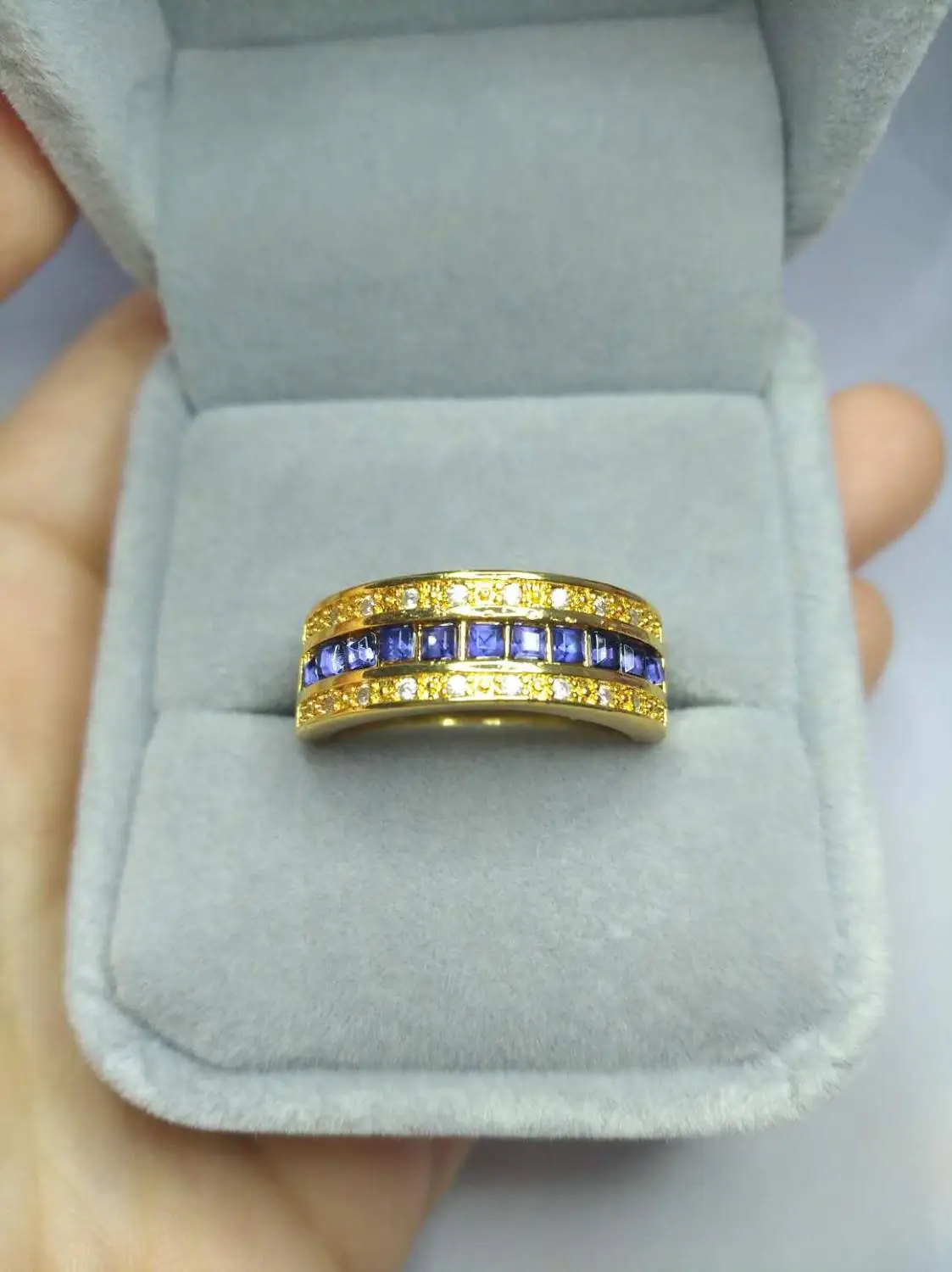 Камни-сапфиры с голубым кристаллом Драгоценные Кольца кристаллами AAA