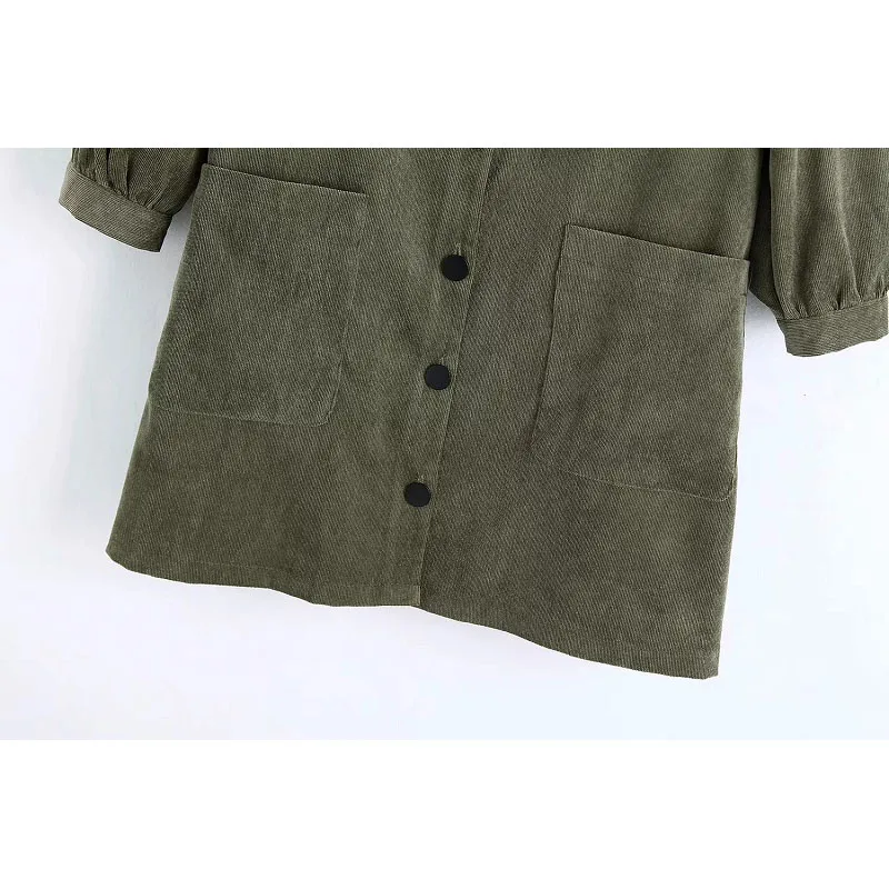 Винтажное элегантное зеленое вельветовое платье рубашка модное женское