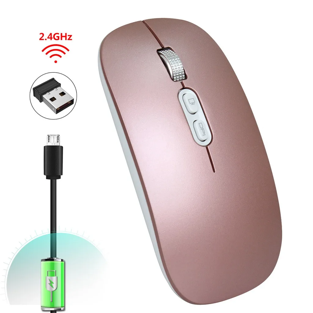 rose gold Игровая Мышь перезаряжаемая 2,4g беспроводная Мышь металлическая Бесшумная оптическая Мышь для ноутбука Мышь Прямая поставка - Цвет: rose gold