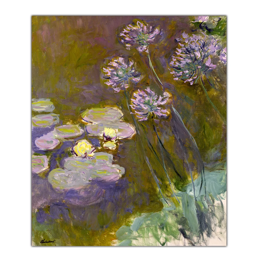 Цитон Клода монета waterводяные лилии и агапантус Canvas холст искусство Масляная