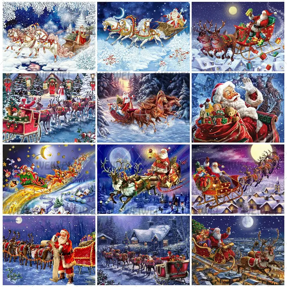 

Full Drill Santa Claus Diamond Embroidery Diamond Painting Christmas Needlework Cartoon Beaded Rhinestones For Living Room Decor