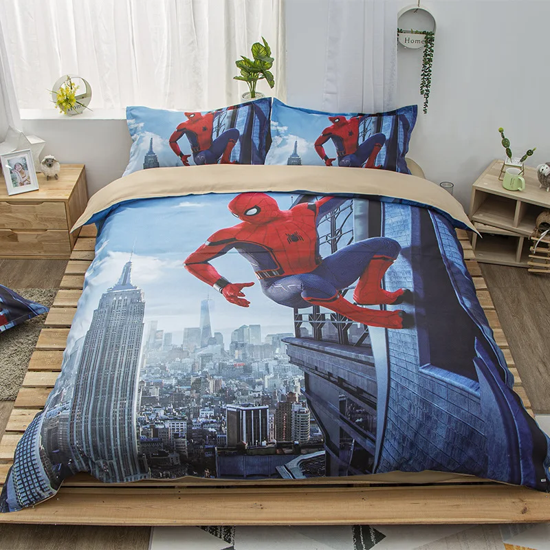 Superhero Fight Spiderman Duvet Cover Set Thicken 3D Character Pillowcases Twin Full Queen King Boys Adult Bedding | Мать и ребенок