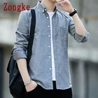 Zongke 2022 новая весенняя однотонная мужская рубашка, Мужская одежда, облегающие повседневные рубашки из Хлопка Оксфорд с длинным рукавом, Мужская модная брендовая фотография