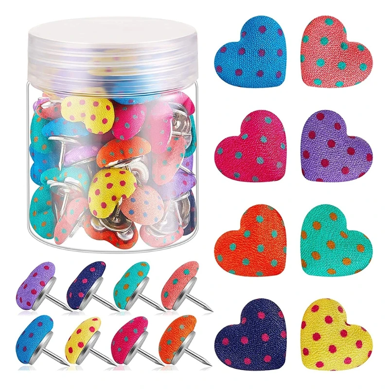 

60pcs Colorful Heart Pushpins Decorative Heart-shaped Pushpins Photo Memo File Thumb Tacks for School Message Boards