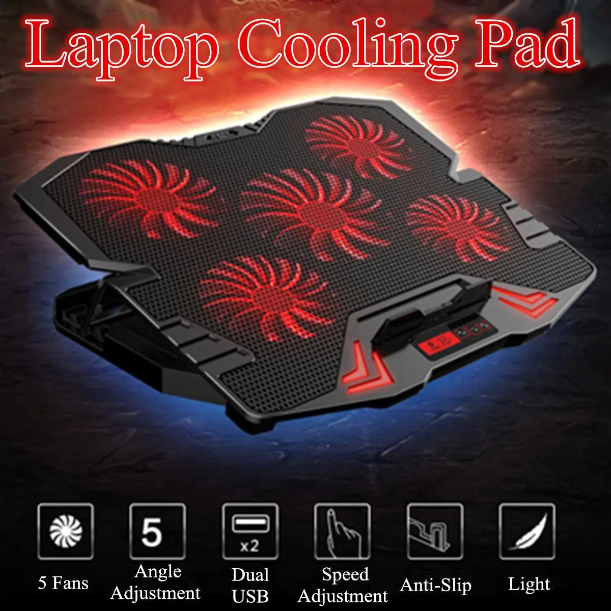 

FOR 17inch Gaming Laptop Cooler 5 Speed Cooling Fans Led Screen 2 USB Port 2400RPM Laptop Cooling Pad Notebook Stand for Laptop