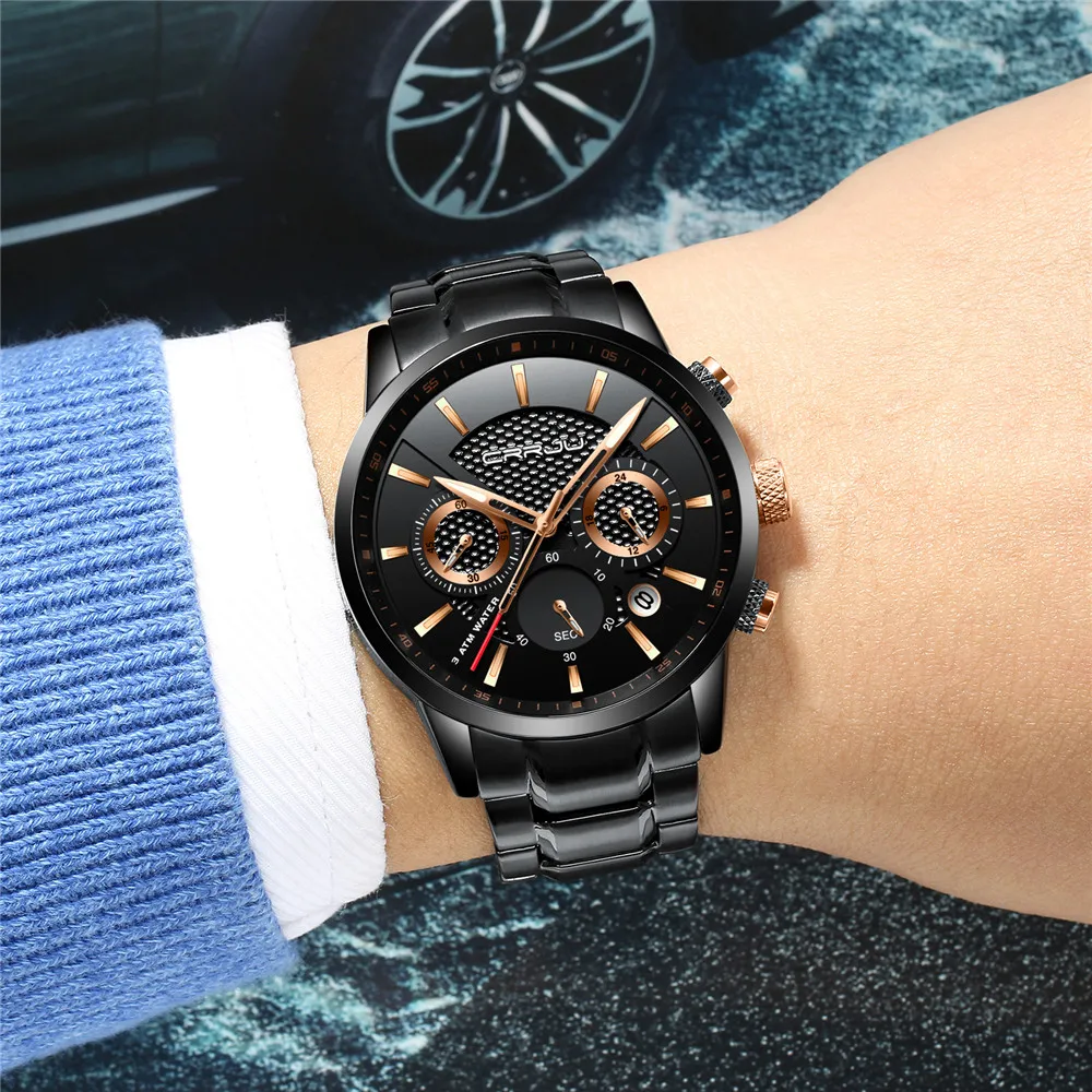 CRRJU мужские наручные часы водонепроницаемые хронограф военные лучший бренд