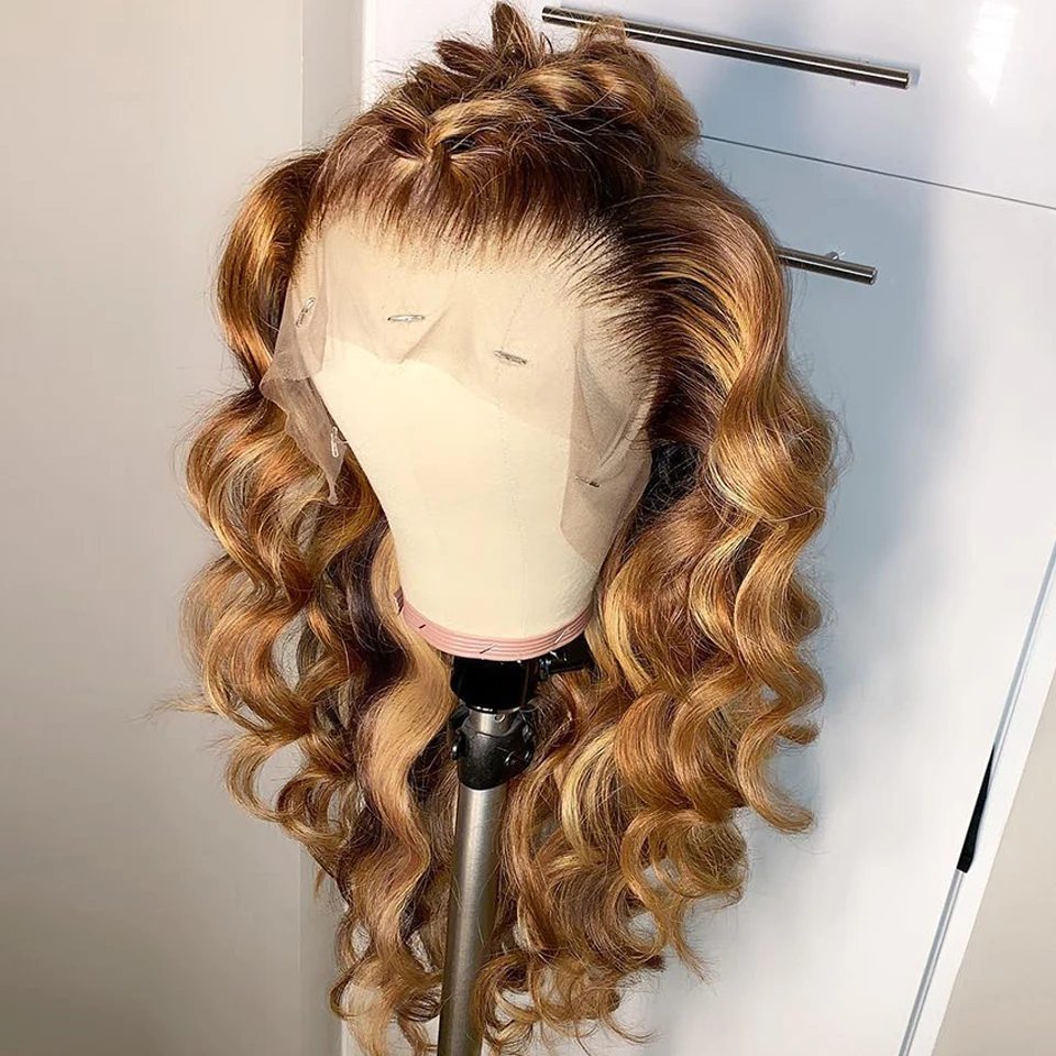 13*4 Loose Wave Lace Front Human Hair Wigs Pre-plucked Human Hair Wig Ombre T4/27 Color For Black Women