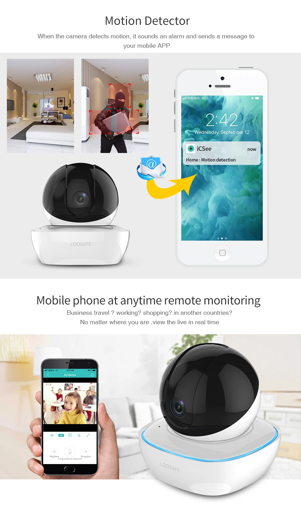 LOOSAFE сети IP Камера 1080P PTZ wi-fi панорамная IP Камера домашнего видеонаблюдения Камера 2 способ звуковой сигнал Ночное видение H.264 Крытый CMOS 3,6 мм 2MP Wi-Fi Камера Поддержка Windows ПК смартфонов IOS и Android