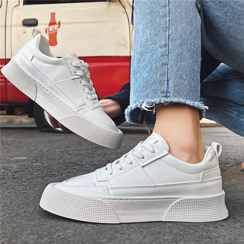 2021 White Sneakers Men Fashion Breathable Comfortable Outdoor Sport Lace Up Shoes Thick Bottom All-match Shoes