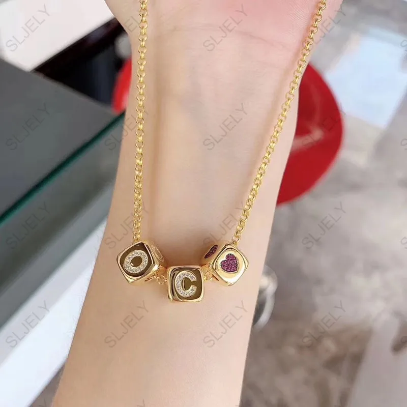 [DIY ожерелье] DIY Женская мода уникальное желтое золото Цвет циркон Начальная буква