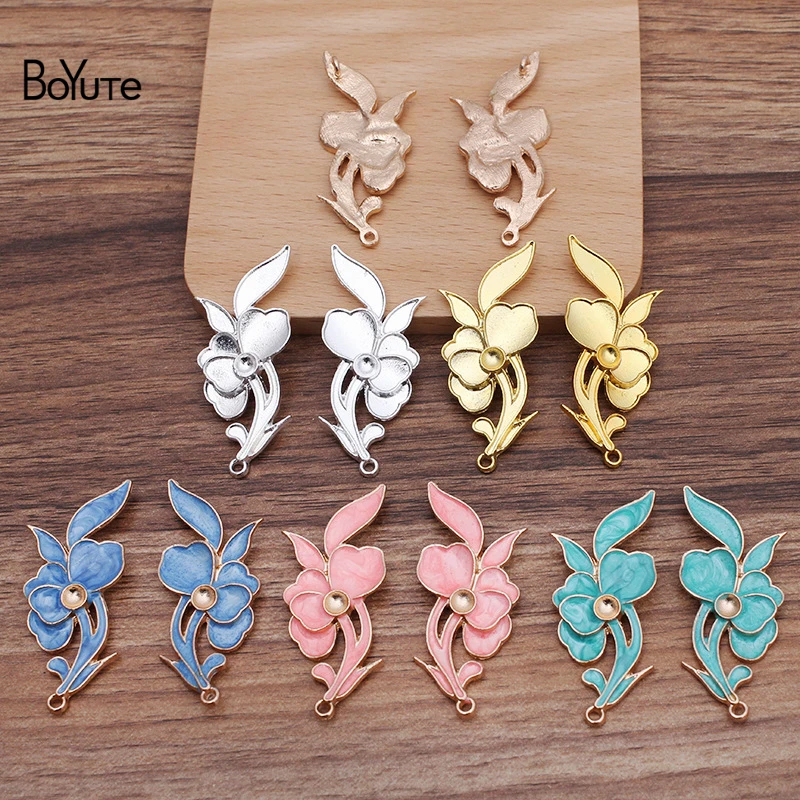 

BoYuTe (10 Pairs/Lot) 22*52MM Dripping Oil Flower Branch Pendant with One Loops at Back Handmade DIY Alloy Jewelry Accessories