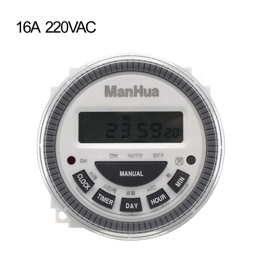 16A 220VAC ManHua многоцелевой MT619 12VDC/220VAC цифровой таймер с водонепроницаемой крышкой, простая проводка, 7 дней программируемый переключатель времени - Цвет: 16A 220VAC