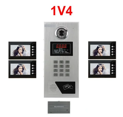 

Новый товар, бытовая система безопасности видео домофон для строительной площадки, 7-дюймовый ЖК-видеодомофон CCD, наружная камера, Видеозвонок для 4-квартир