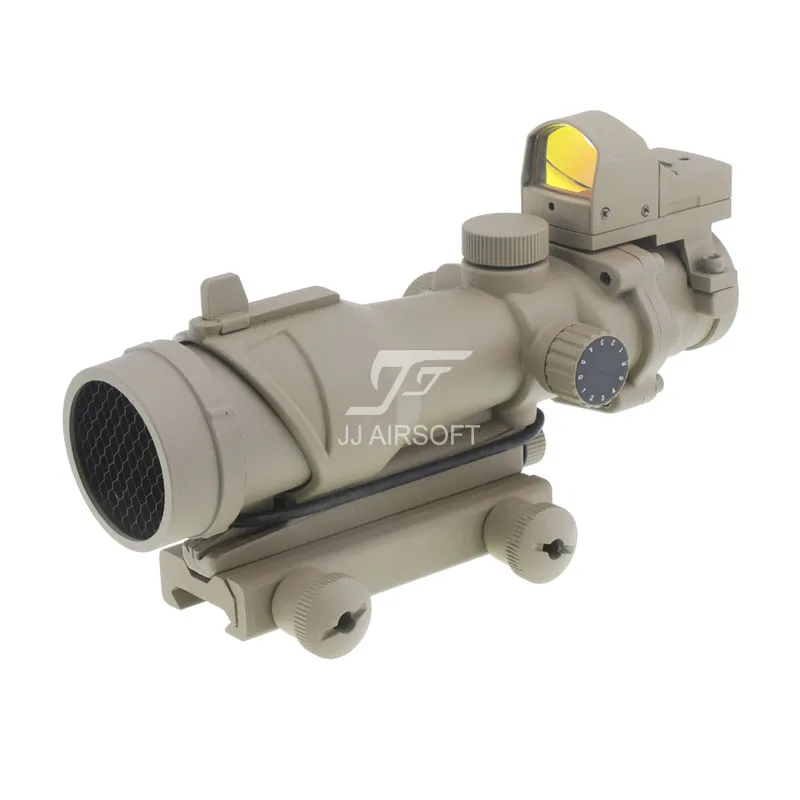 JJ Airsoft ACOG Style 4x32 Scope Illumination with Docter Mini Red Dot & Killflash / Kill Flash (Black/Tan) FREE SHIPPING | Спорт и