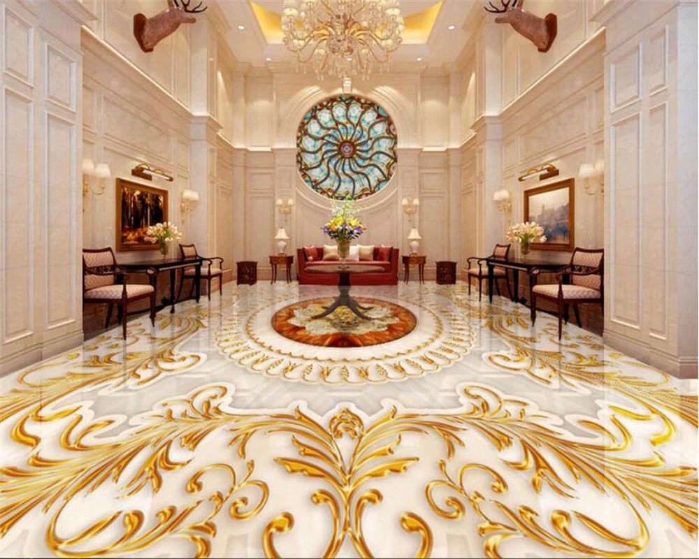 BEIBEHANG Floor 3D Wallpaper European Style Living Room Luxurious Gold Rose Marble Abstract Pattern 3d flooring papel pintado - купить по