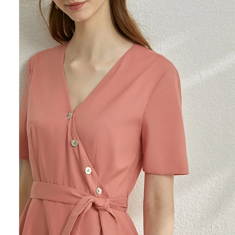 AMII минимализм сезон: весна-лето V образным вырезом приталенное женское платье на