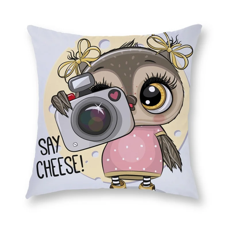 

Cartoon Owl Theme Polyester Peachskin Pillowcase Sofa Cushion Cover Home Decoration Car Cushion Cover Cute Pillowcase
