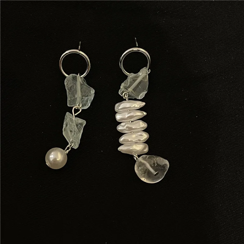 

Minar Unique Design Irregular Arcylic Drop Dangle Earrings for Women White Baroque Pearl Long Earring Statement Party Jewelry