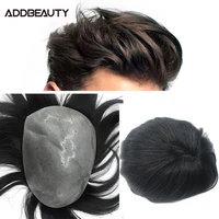 biological scalp pu toupee 4mm 6mm human hair wig toupee indian remy hair system men hairpiece straight wave hair natural black