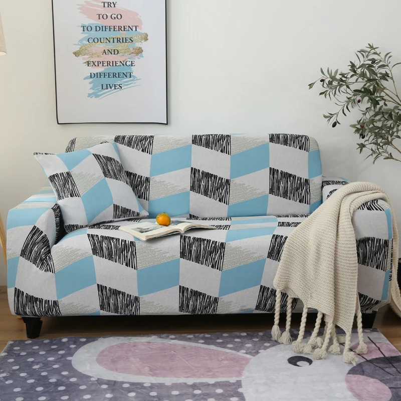 

Stretch Furniture Sofa Cover Blue and White Geometric Printed Loveseat Couch Cover 1/2/3/4-seat Arm Chair Cover for Living Room