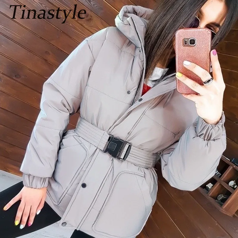 

Tinastyle, светоотражающая женская зимняя куртка с капюшоном, теплая 2020, плотные женские парки, уличное повседневное пуховое пальто, пуховики