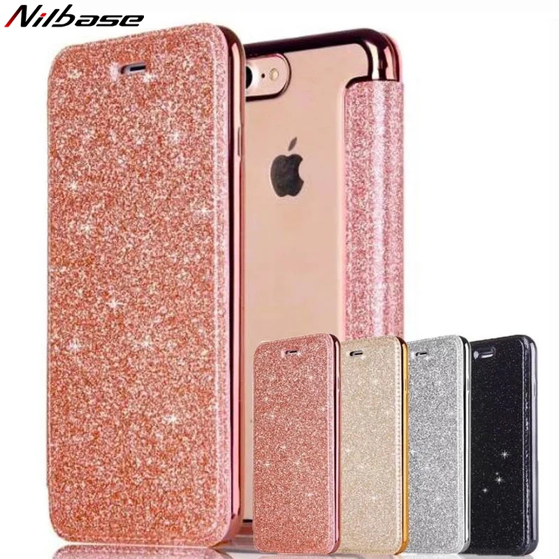 

Bling Glitter Leather Case For iPhone 12 Mini 11 Pro XS Max XR X 8 7 Plus 6 6s Plus 5S Flip Wallet A50 A70 A10 Clear Back Case