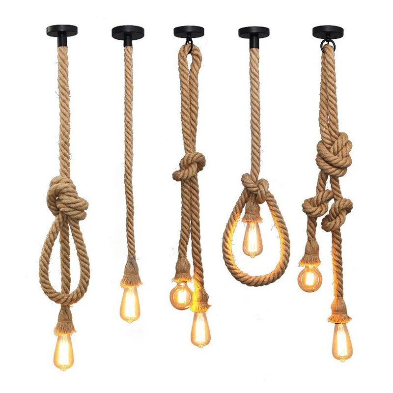 

Подвесные светильники в стиле ретро с пеньковой веревкой, винтажные потолочные светильники из ротанга, светодиодные лампы Эдисона, для дом...