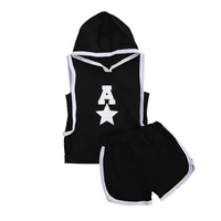 0 4years baby boys sportwear vest shorts 2pcs suit fresh letter star pattern sleeveless hooded top and elastic waist short
