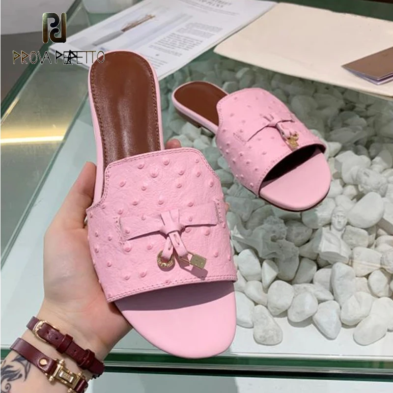 

Metal lock leather slippers summer round toe open toe leather casual all-match flat-bottom beach slippers women